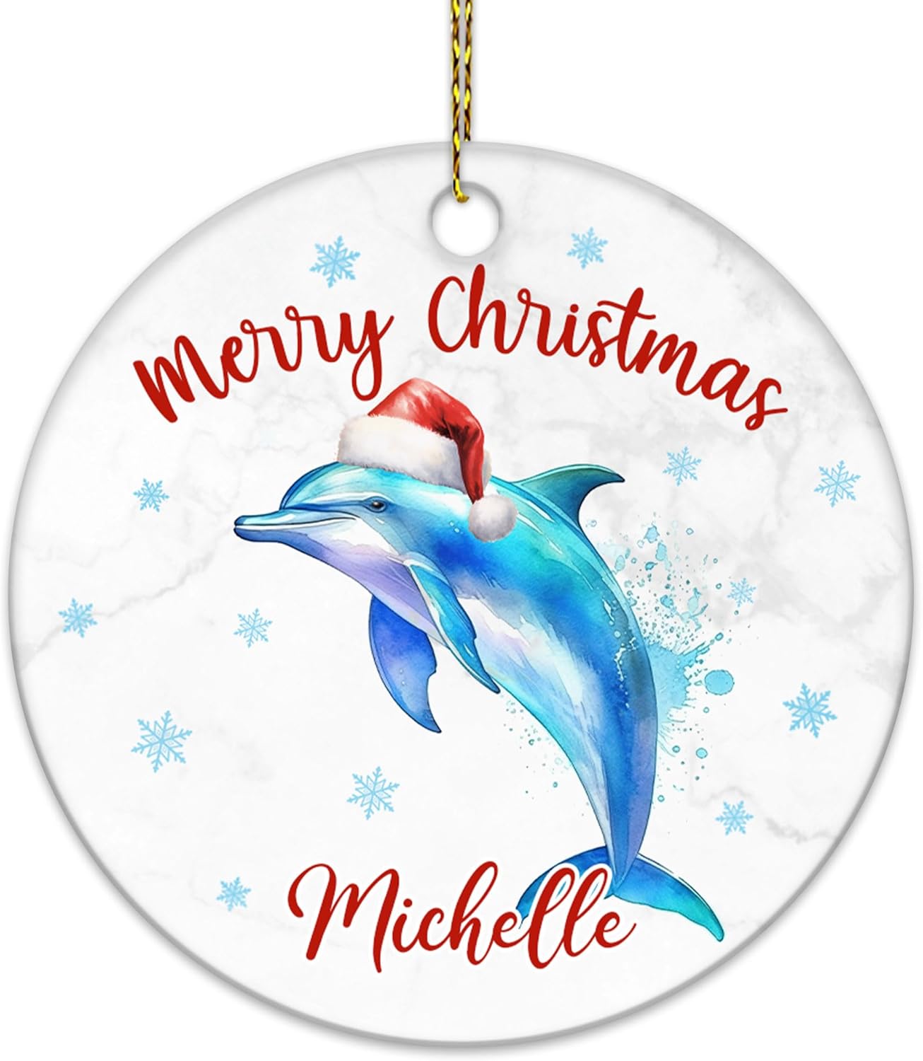 Dolphin Christmas Ceramic Ornament  Personalized Holiday Decoration with Custom Name  Unique Gift for Sea Animal Lovers