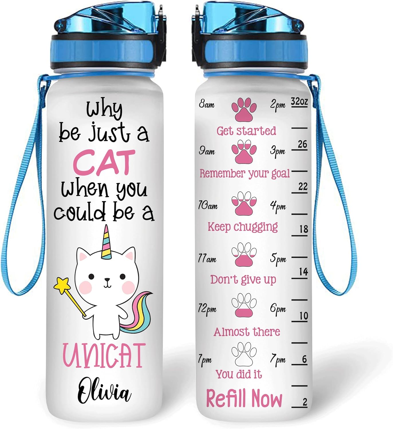 When You Could Be A Unicat - Personalized Water Tracker Bottle 32oz