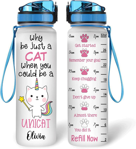 When You Could Be A Unicat - Personalized Water Tracker Bottle 32oz