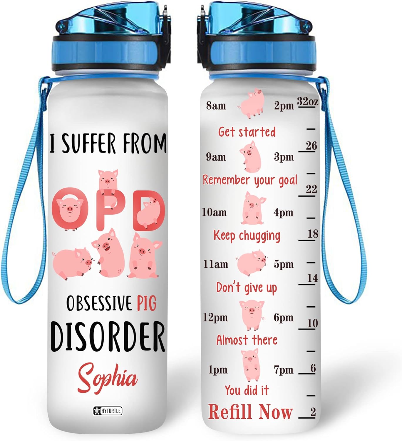 Funny Pig Water Bottle Tracker 32oz – Personalized Motivational Bottle with Time Marker – Cute Gift for Pig Lovers