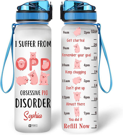 Funny Pig Water Bottle Tracker 32oz – Personalized Motivational Bottle with Time Marker – Cute Gift for Pig Lovers