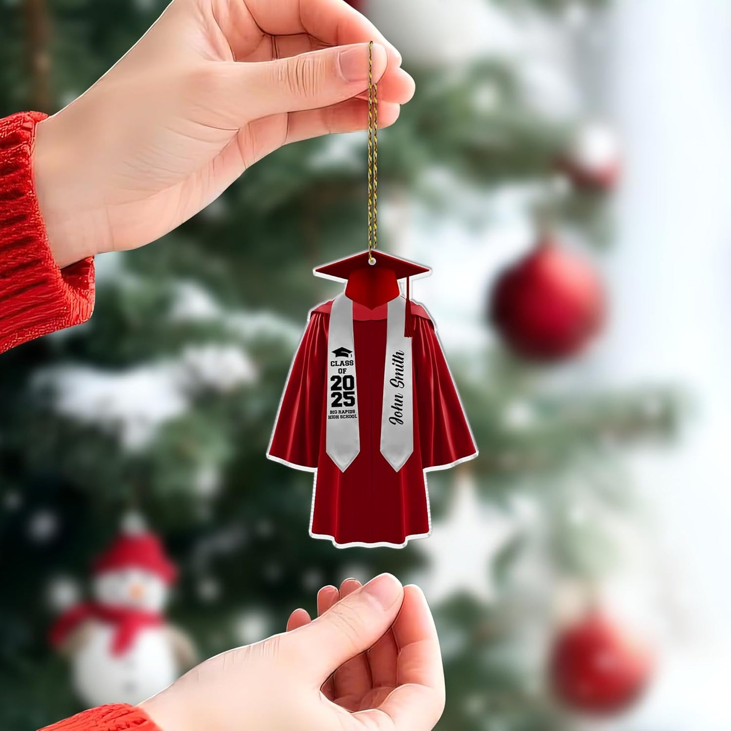 Graduation Gown Cut Acrylic Ornament – Personalized Christmas Gift for Graduate, Student, or Teacher