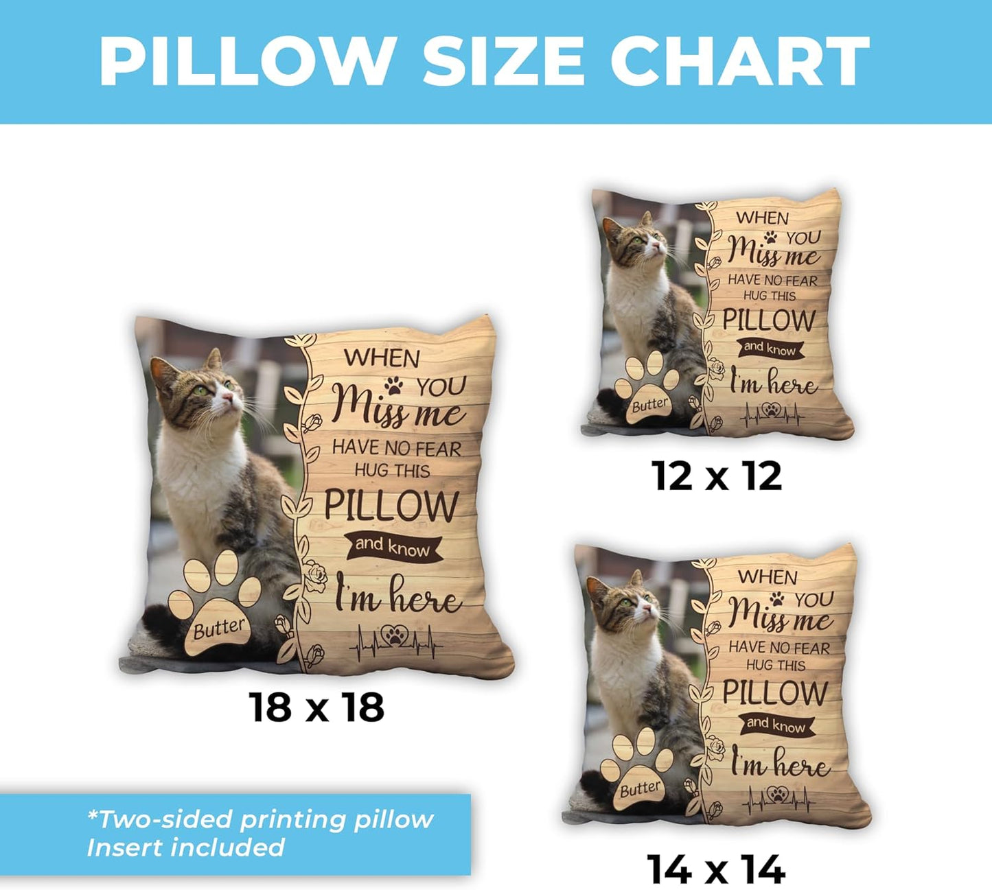 Custom “When You Miss Me” Pet Memorial Pillow with Insert – Personalized Cat or Dog Photo Sympathy Remembrance Pillow