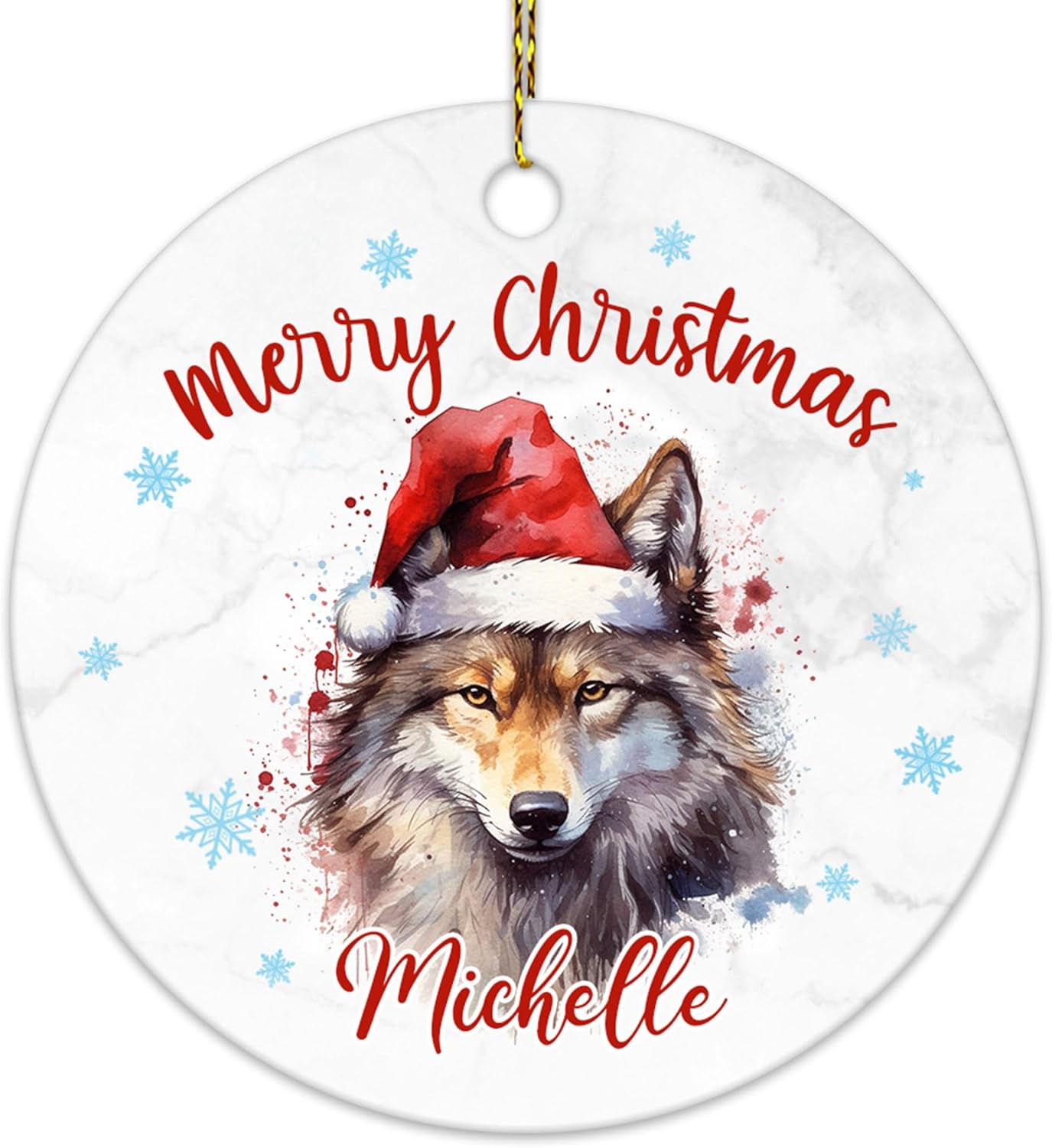 Wolf Christmas Ceramic Ornament  Personalized Animal Lover Tree Decoration Keepsake  Unique Holiday Gift for Women Kids