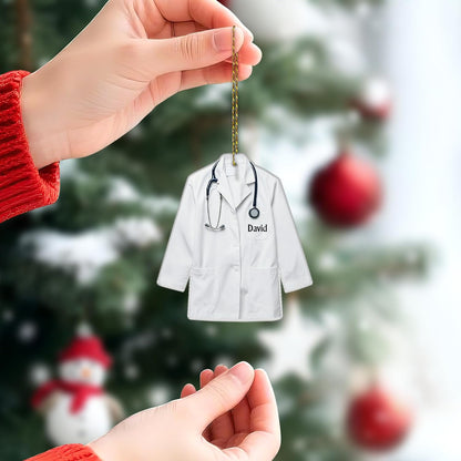 Doctor Coat Cut Acrylic Ornament – Personalized Christmas Gift for Physician, Nurse, or Medical Student