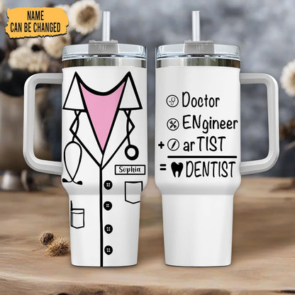 Funny Dentist Tumbler 40oz with Handle & Straw – Personalized Stainless Steel Travel Cup with Lid – Creative Gift for Dental Professionals