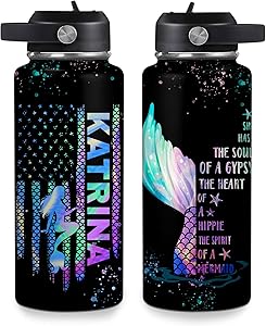Boho Mermaid Spirit Water Bottle 32oz – Personalized Stainless Steel Insulated Bottle with Leak-Proof Lid – Artistic Gift for Mermaid Lovers