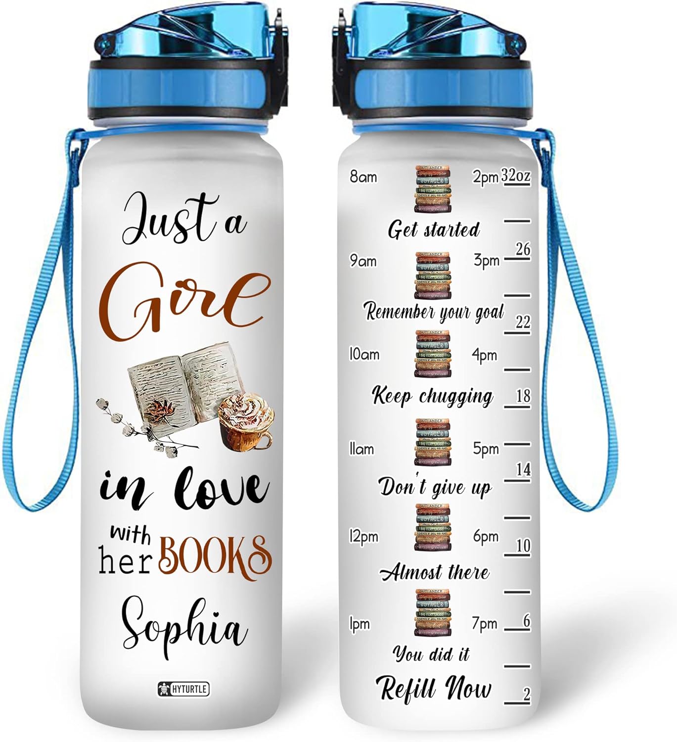 Just A Girl In Love With Her Books - Personalized Water Tracker Bottle 32oz