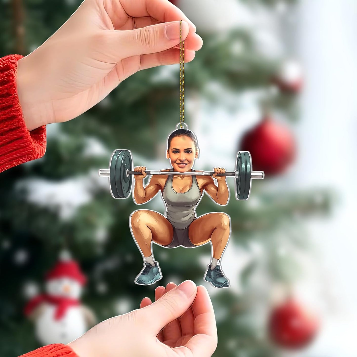 Funny Female Weightlifter Cut Acrylic Ornament – Personalized Fitness Christmas Gift for Gym Lover or Athlete