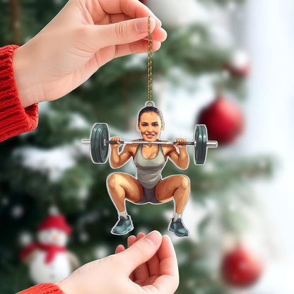 Funny Female Weightlifter Cut Acrylic Ornament – Personalized Fitness Christmas Gift for Gym Lover or Athlete