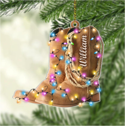 Cowboy Boots Cut Acrylic Ornament – Personalized Western Christmas Gift for Cowboy, Cowgirl, or Rodeo Lover