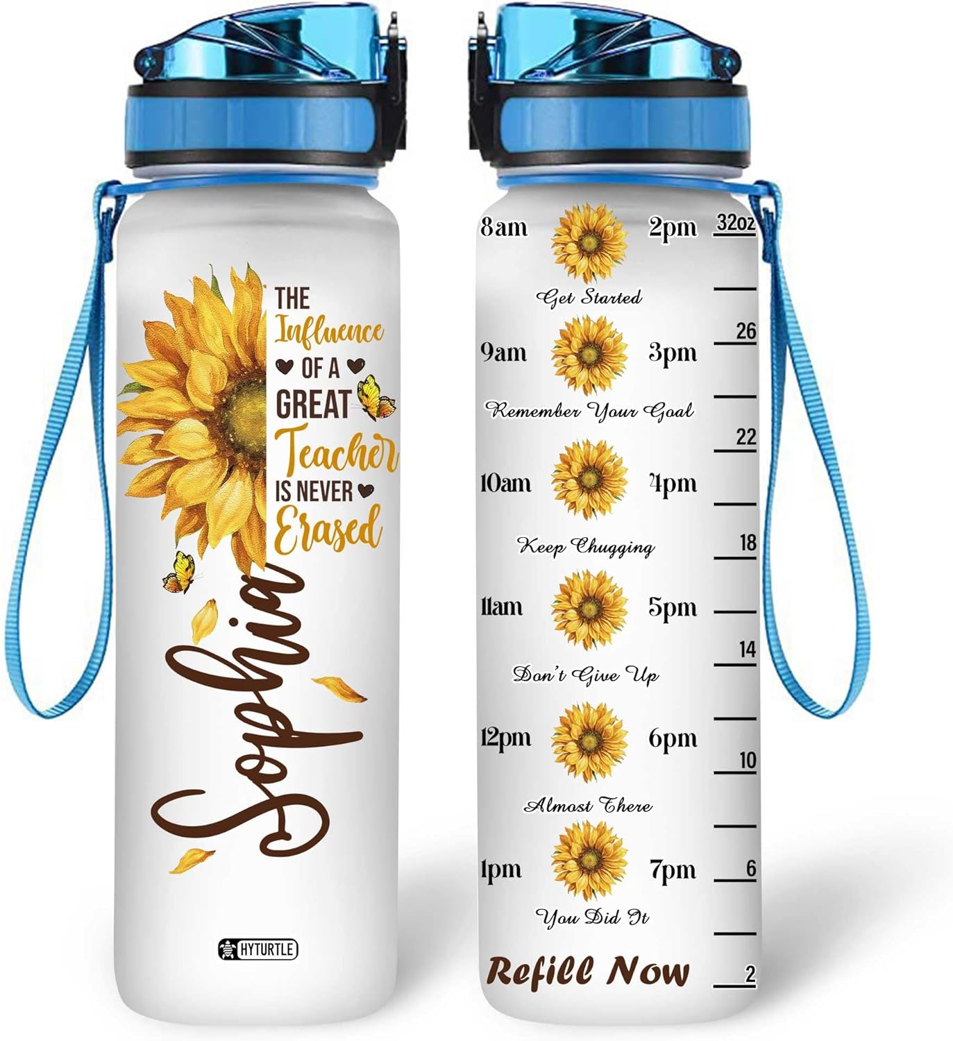 The Influence Of A Great Teacher Is Never Erased - Personalized Water Tracker Bottle 32oz