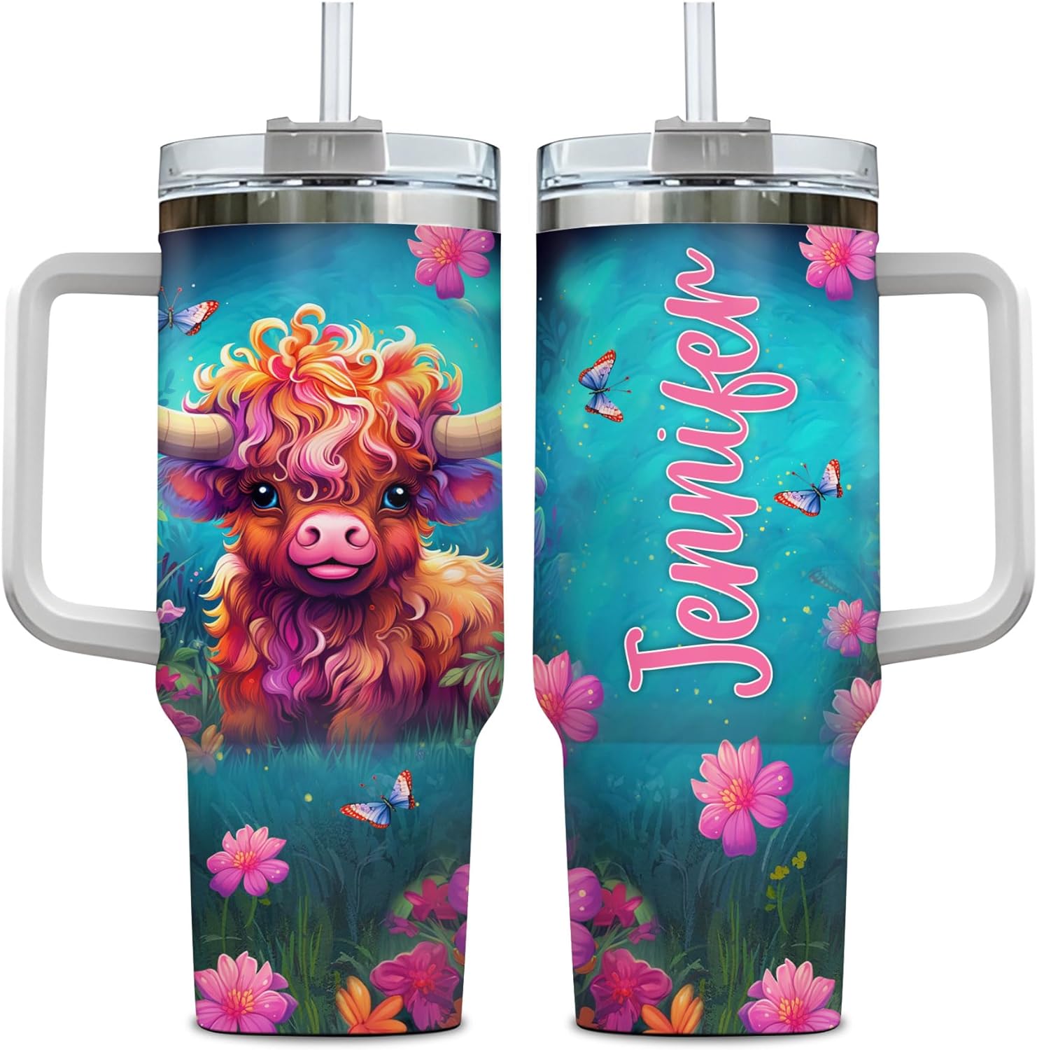 Highland Cow Theme - Personalized Tumbler 40oz with Straw