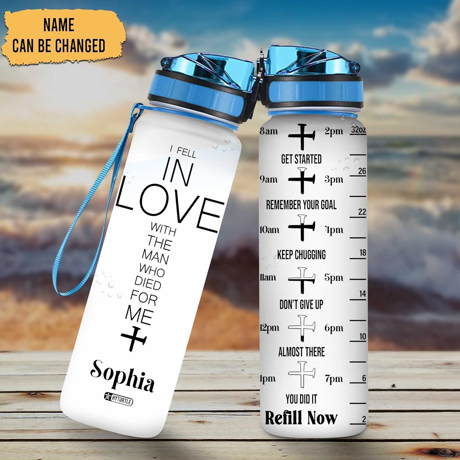 I Fell In Love With The Man - Personalized Water Tracker Bottle 32oz