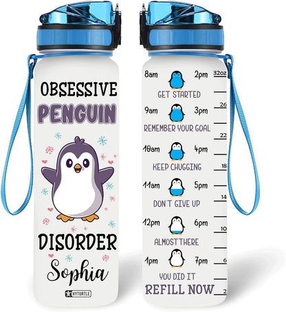Obsessive Penguin Disorder - Personalized Water Tracker Bottle 32oz