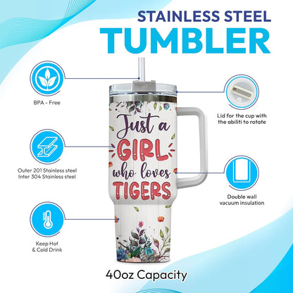 Watercolor Tiger Tumbler 40oz – Personalized Stainless Steel Insulated Cup with Handle & Straw – Artistic Gift for Tiger Lovers