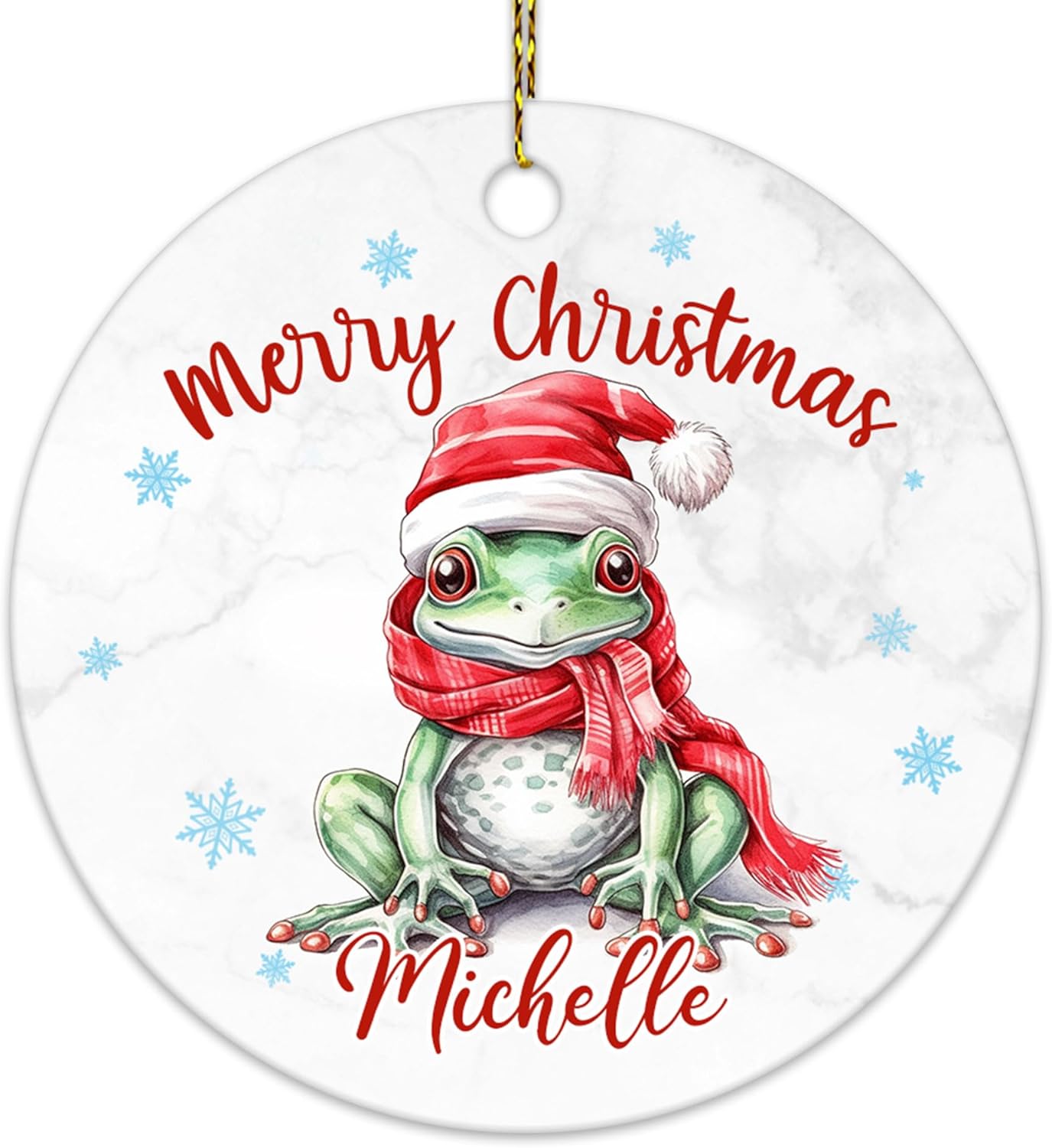 Frog Christmas Ceramic Ornament  Personalized Cute Animal Lover Holiday Tree Keepsake  Fun Xmas Gift for Kids Women