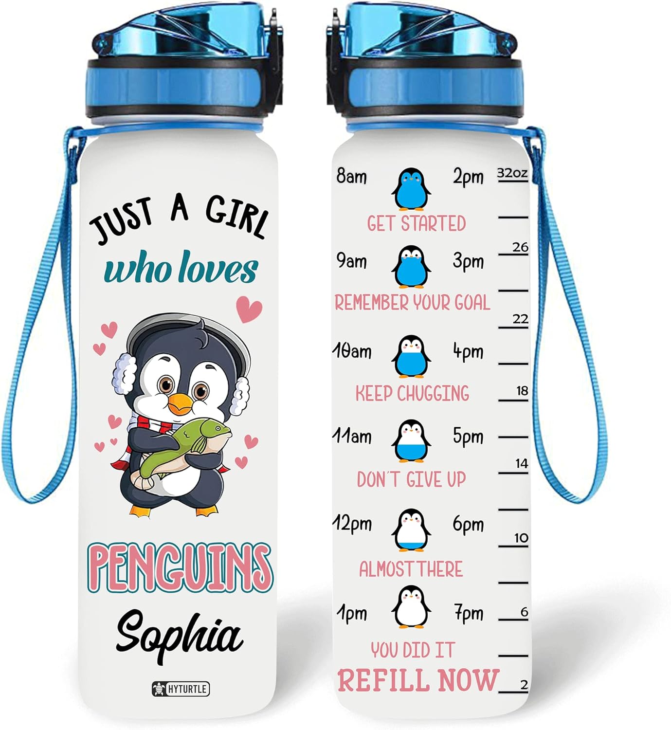 Just A Girl Who Loves Penguins - Personalized Water Tracker Bottle 32oz