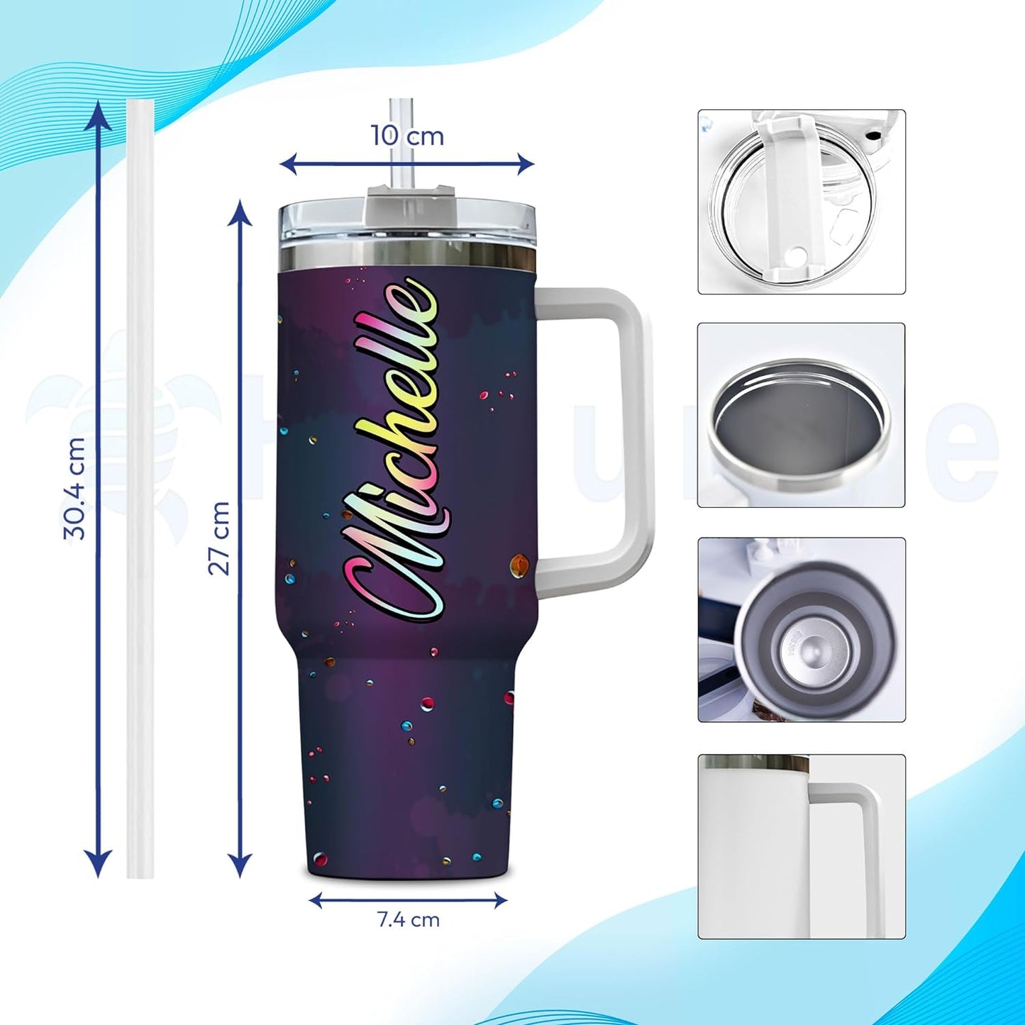 Colorful Owl Tumbler 40oz with Handle & Straw – Personalized Stainless Steel Insulated Travel Cup with Lid – Artistic Gift for Owl Lovers