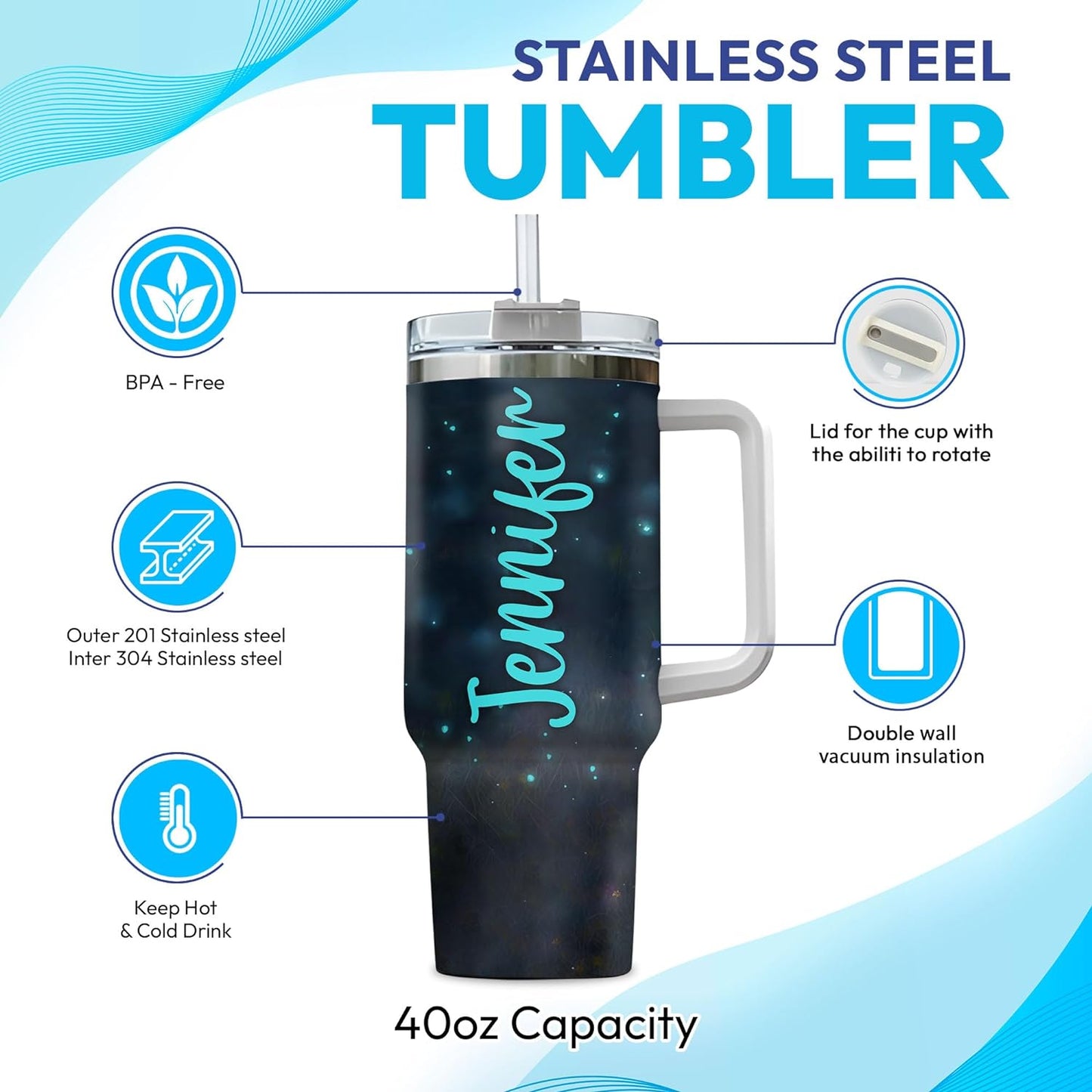 Highland Cow Night Glow Tumbler 40oz with Handle & Straw – Personalized Stainless Steel Insulated Cup with Lid – Creative Gift for Animal Lovers