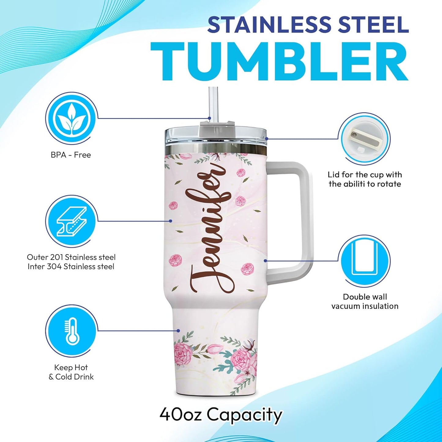 Grammingo Flamingo Grandma Tumbler 40oz with Handle & Straw – Personalized Stainless Steel Insulated Cup with Lid – Fun Gift for Grandma