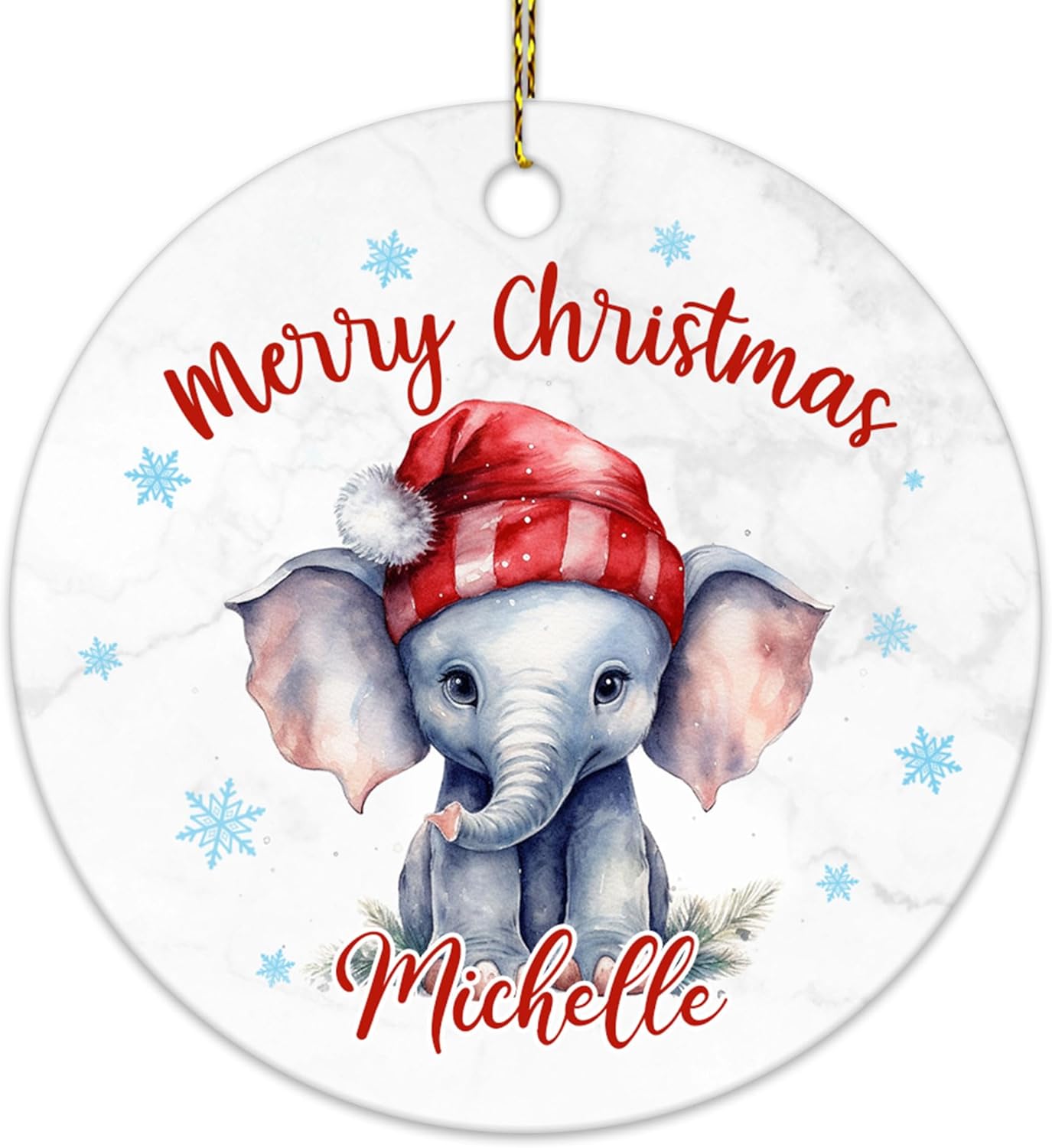 Elephant Christmas Ceramic Ornament  Personalized Animal Holiday Decoration Keepsake  Cute Custom Gift for Women & Kids