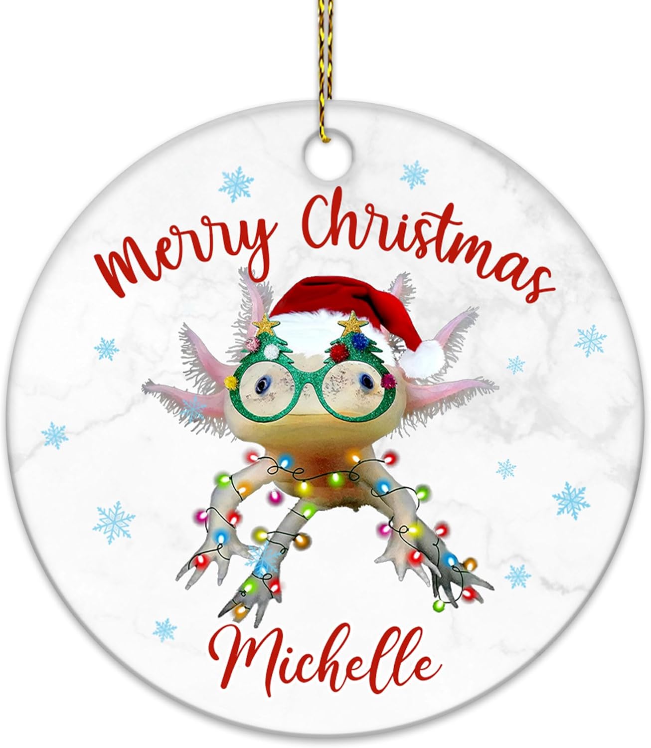 Axolotl Christmas Ceramic Ornament  Personalized Cute Animal Lover Holiday Keepsake  Fun Xmas Tree Decoration for Kids