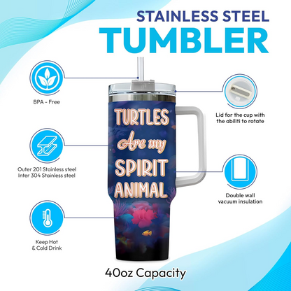 Sea Turtle Lover Tumbler 40oz with Handle & Straw – Personalized Stainless Steel Cup with Lid – Unique Gift for Ocean & Animal Lovers
