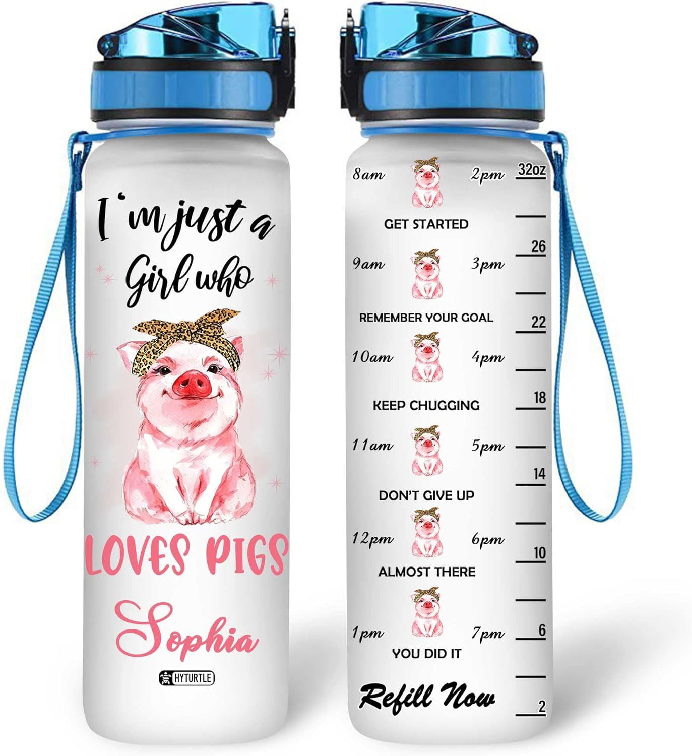 I'm Just A Girl Who Loves Pigs - Personalized Water Tracker Bottle 32oz