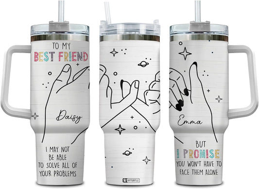 Best Friend Promise Tumbler 40oz with Handle & Straw – Personalized Stainless Steel Insulated Cup with Lid – Unique Friendship Gift