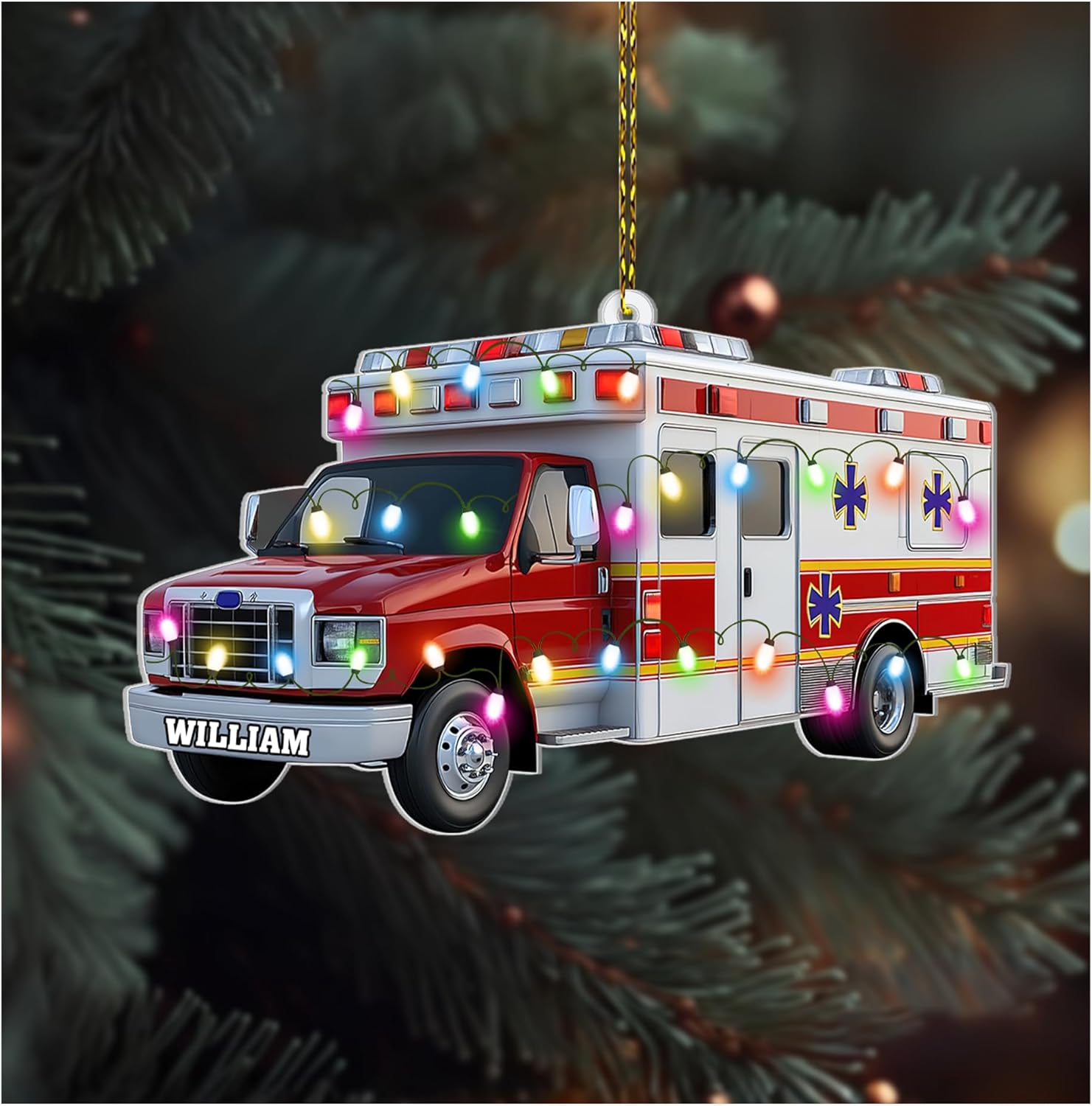 Ambulance Cut Acrylic Ornament – Personalized Christmas Gift for EMT, Paramedic, or First Responder