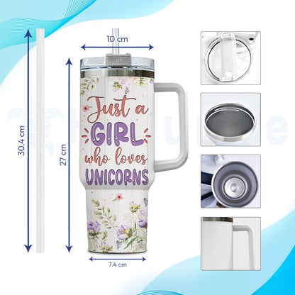 Magical Unicorn Tumbler 40oz with Handle & Straw – Personalized Stainless Steel Insulated Cup with Lid – Whimsical Gift for Fantasy Lovers