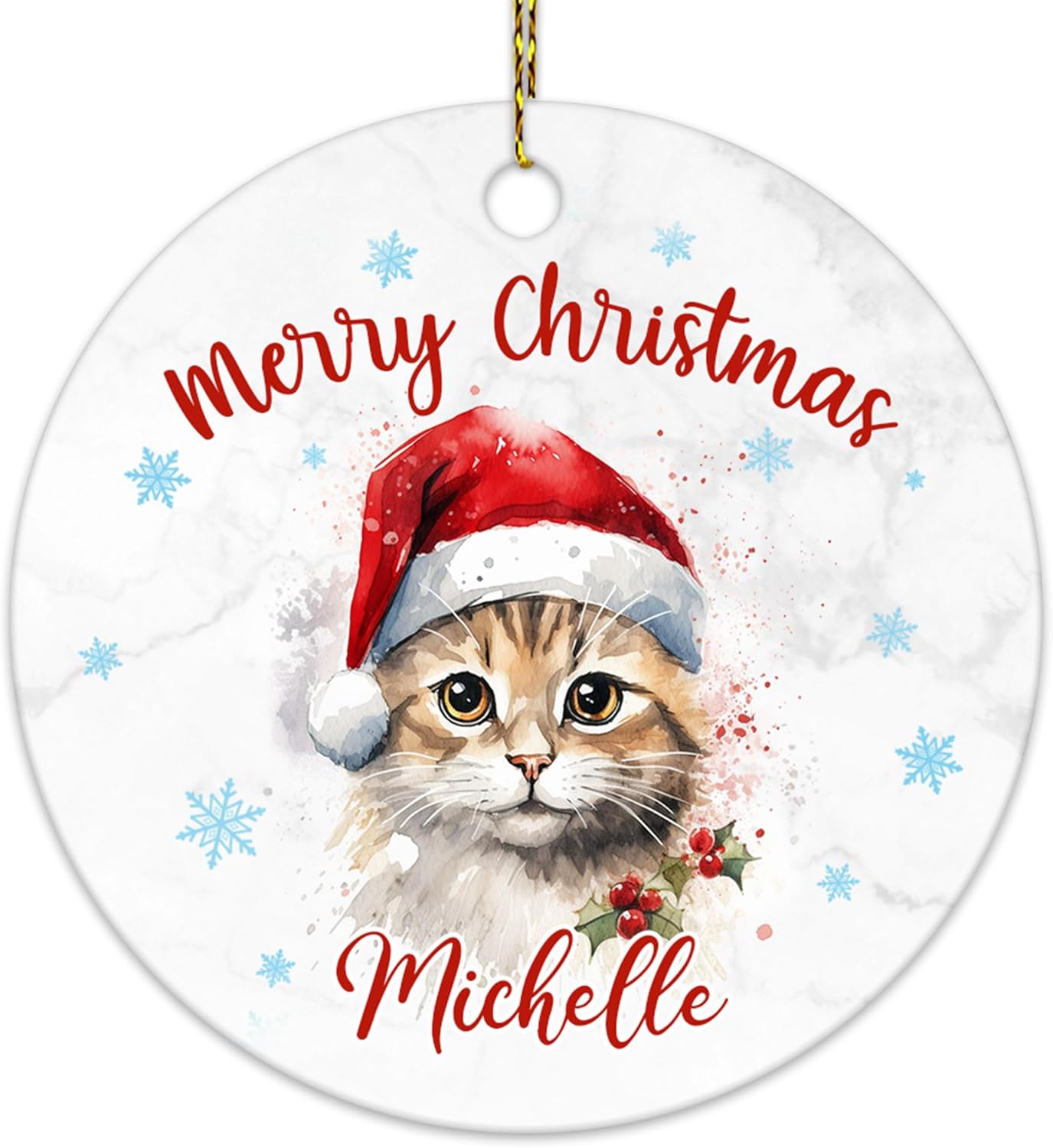 Cat Christmas Ceramic Ornament  Personalized Holiday Decoration with Custom Name  Cute Pet Lover Gift Keepsake
