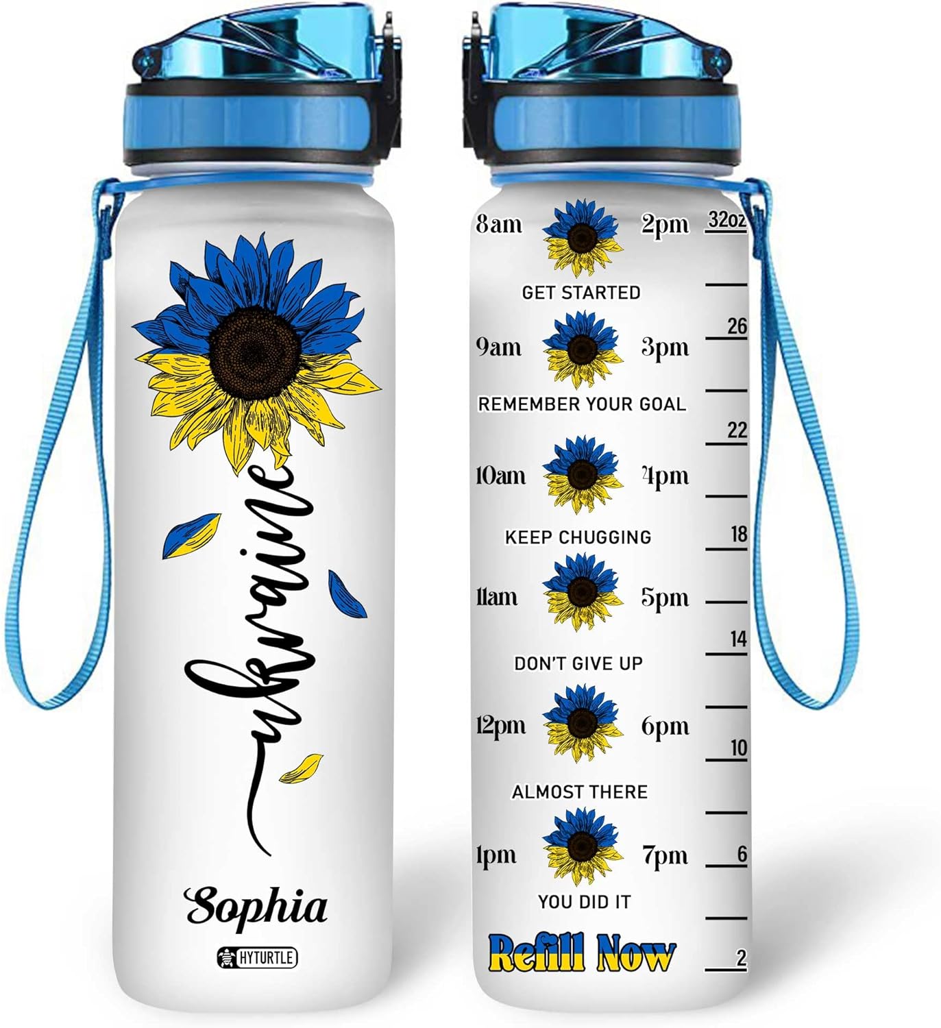 Ukraine Sunflower - Personalized Water Tracker Bottle 32oz