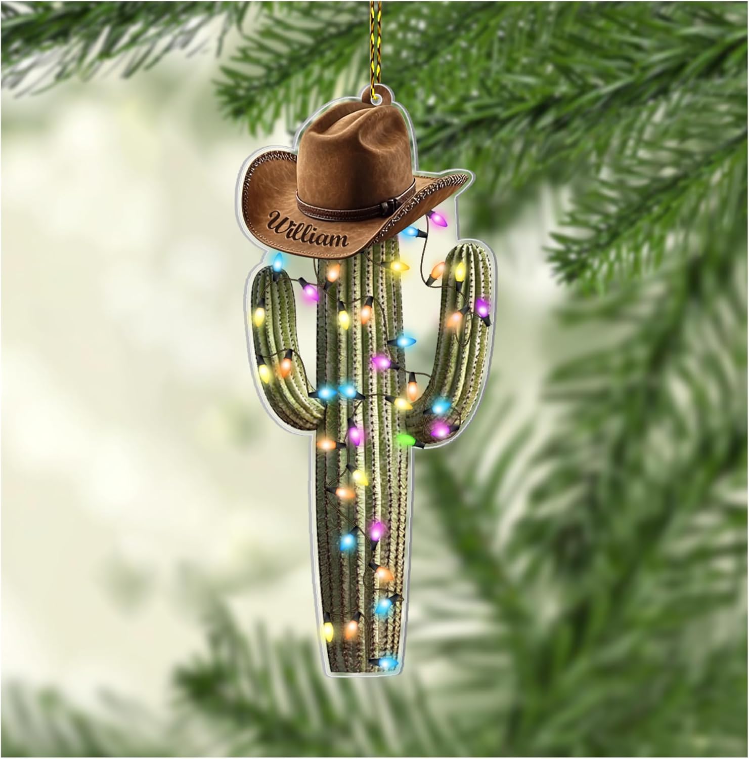 Cowboy Western Scene Cut Acrylic Ornament – Personalized Christmas Gift for Country Lover, Horse Rider, or Ranch Enthusiast