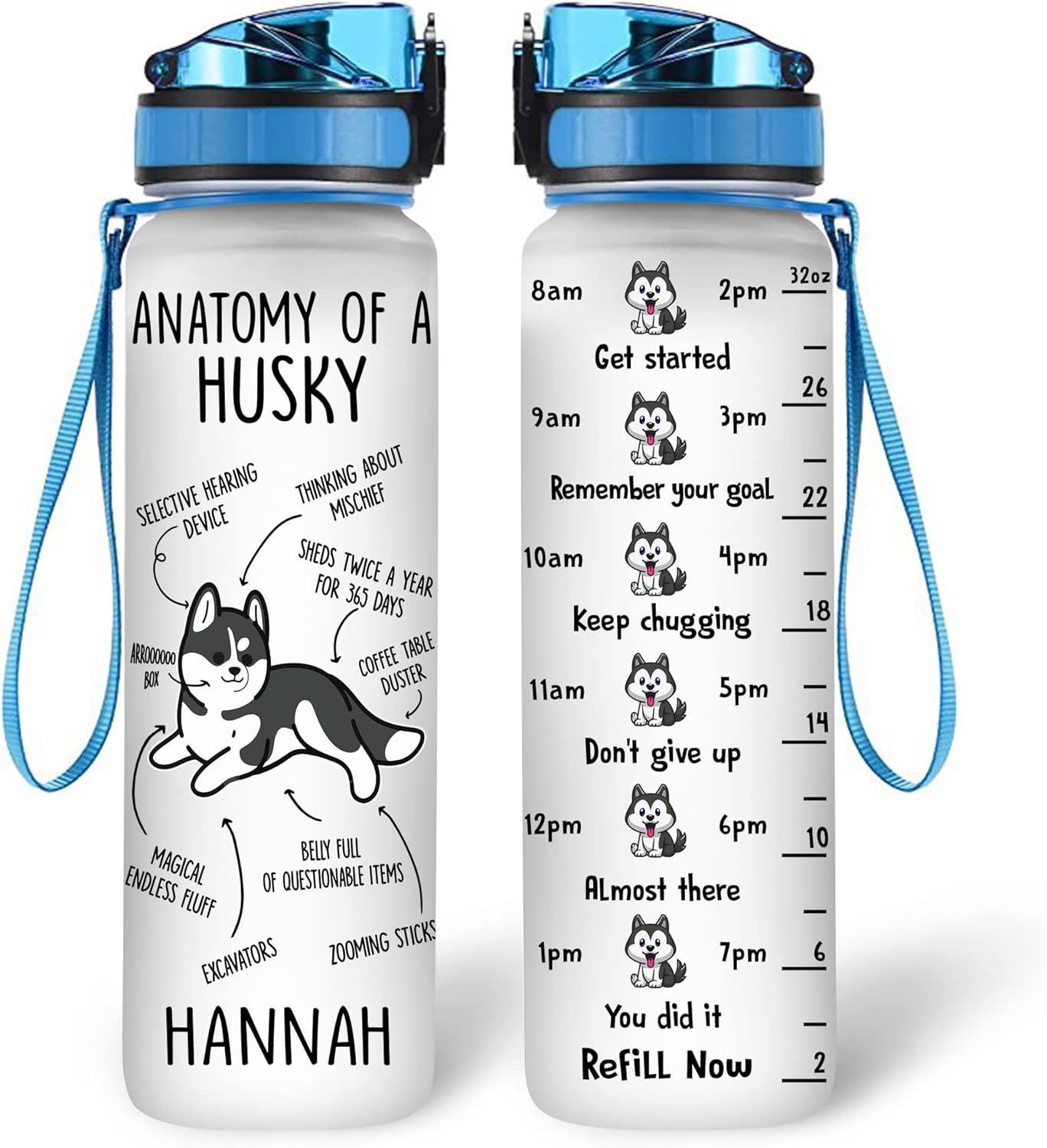 Anatomy Of A Husky - Personalized Water Tracker Bottle 32oz