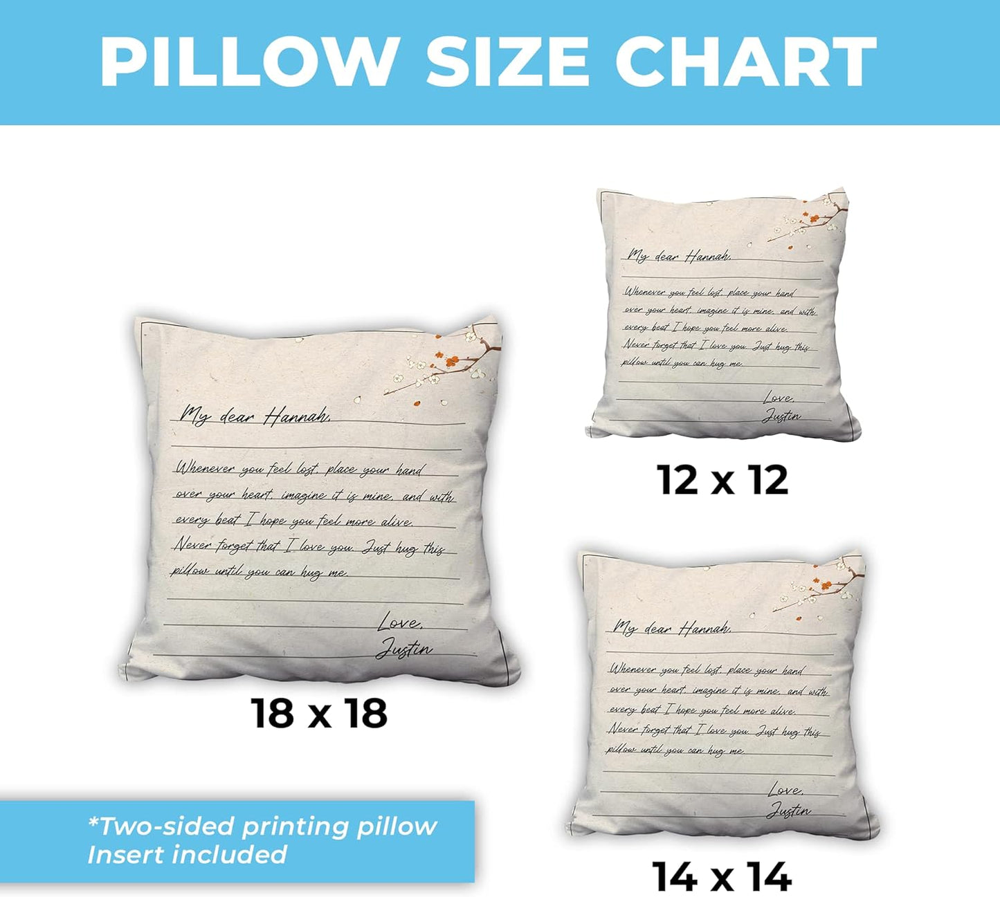 Love Letter Personalized Pillow with Insert – Long Distance Couple Cushion – Cozy Valentine’s or Anniversary Gift for Him or Her