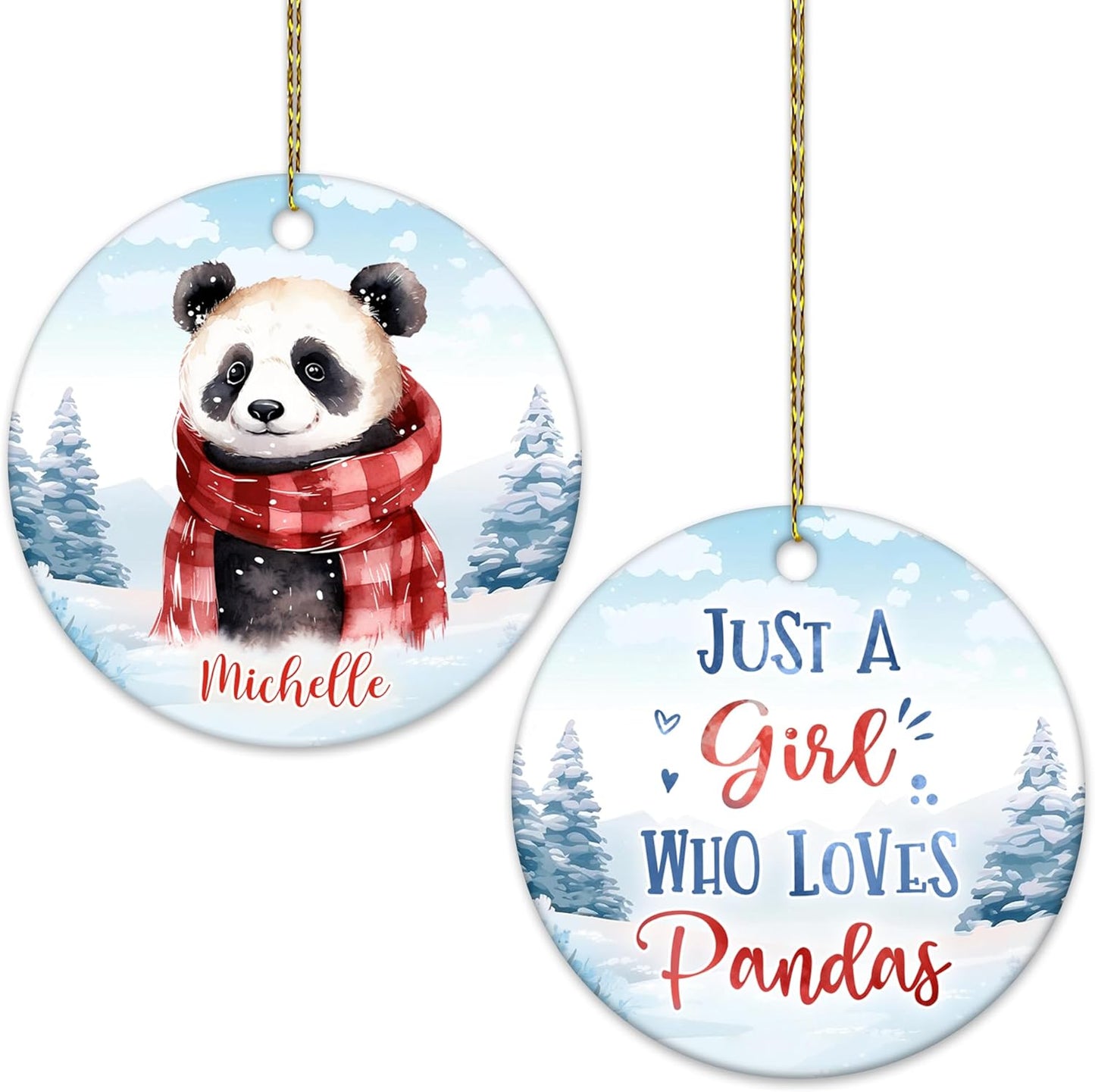 Panda Winter Scarf Ceramic Circle Ornament – Personalized Christmas Gift for Panda Lover, Cute Animal Tree Decor Keepsake for Her