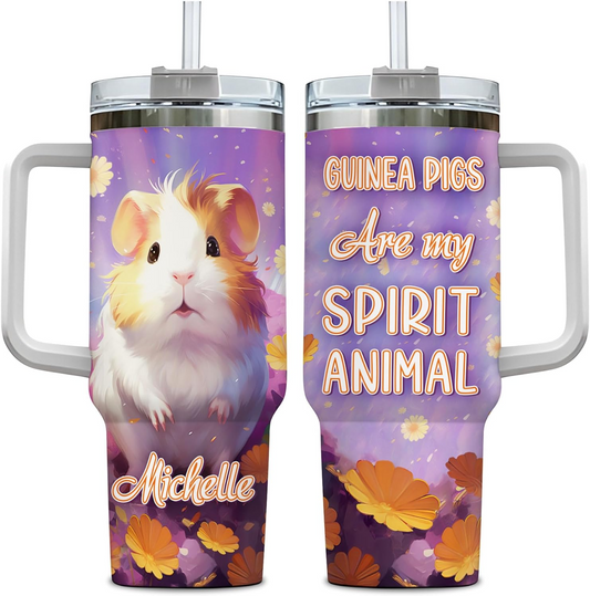 Guinea Pig Tumbler 40oz with Handle & Straw – Personalized Stainless Steel Cup with Lid – Cute Animal Lover Gift for Women & Girls