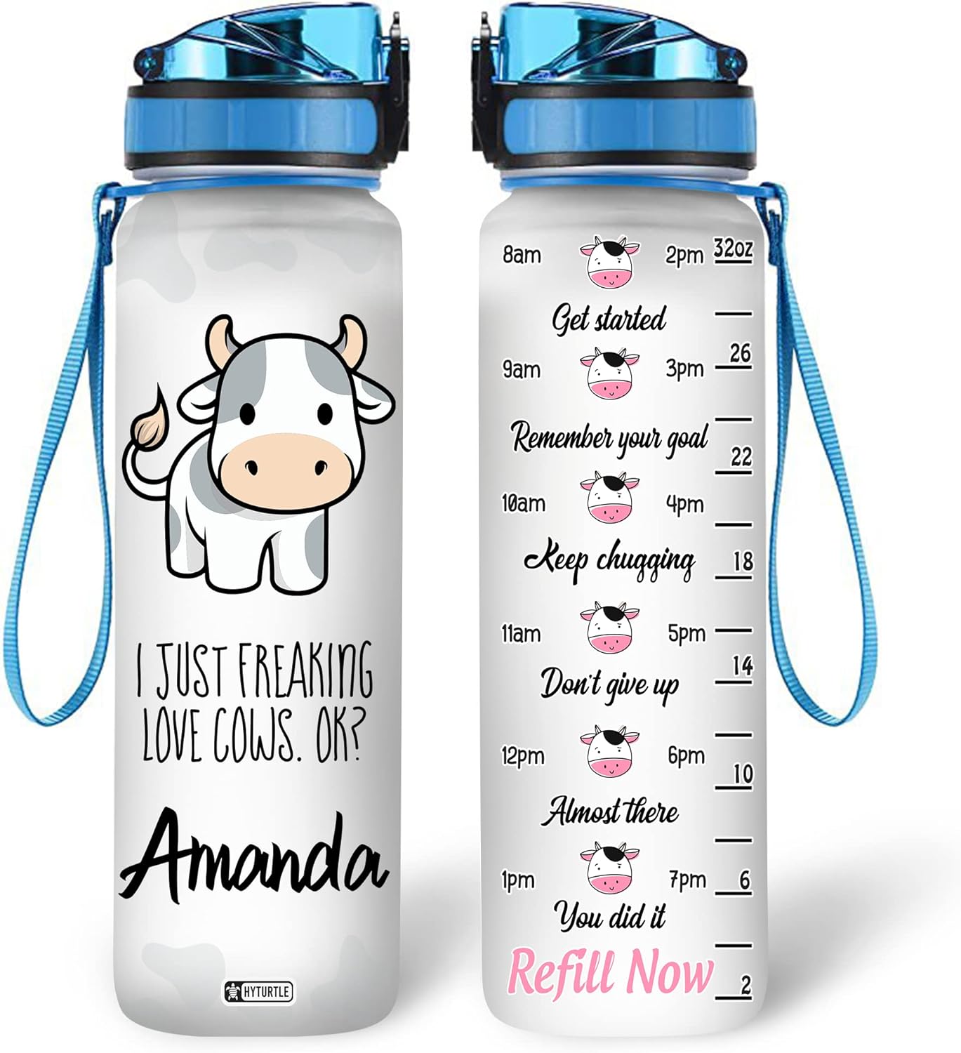 I Just Freaking Love Cows - Personalized Water Tracker Bottle 32oz