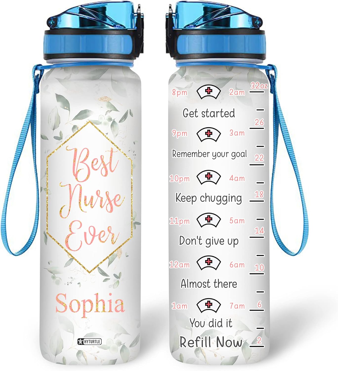 Best Nurse Ever - Personalized Water Tracker Bottle 32oz