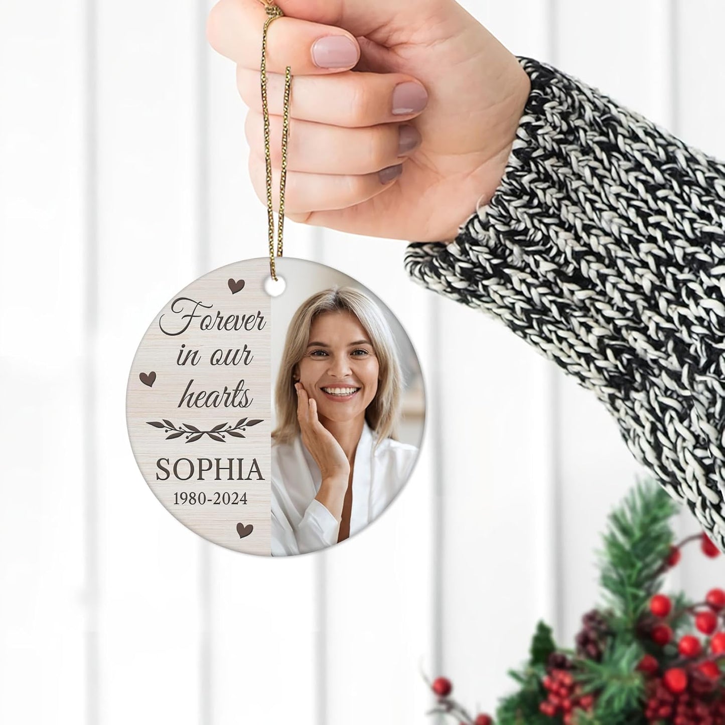 Memorial Photo Panel Ceramic Circle Ornament – Personalized In Loving Memory Christmas Gift for Loss of Loved One, Comfort and Remembrance