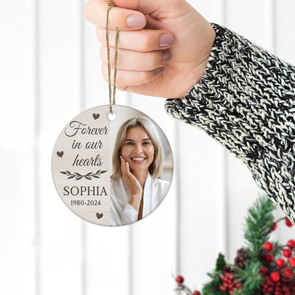 Memorial Photo Panel Ceramic Circle Ornament – Personalized In Loving Memory Christmas Gift for Loss of Loved One, Comfort and Remembrance