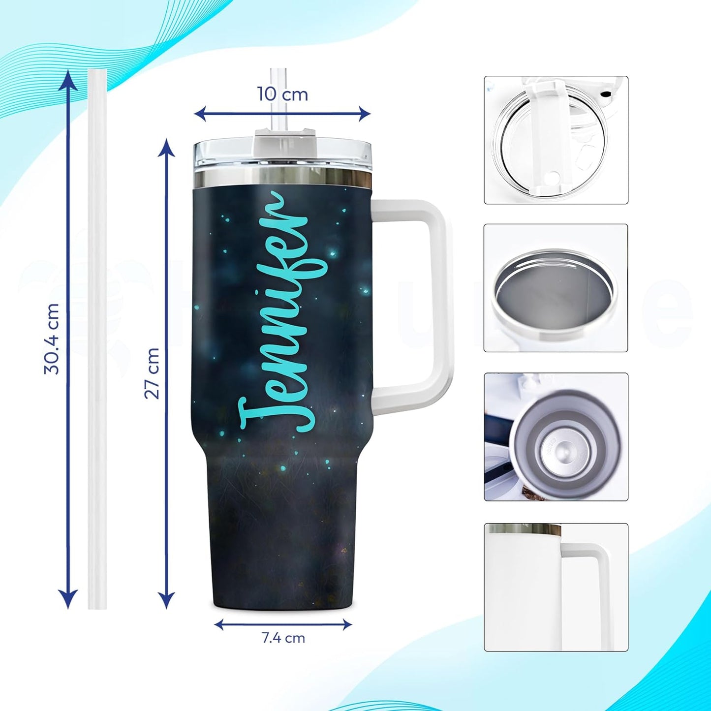 Highland Cow Night Glow Tumbler 40oz with Handle & Straw – Personalized Stainless Steel Insulated Cup with Lid – Creative Gift for Animal Lovers