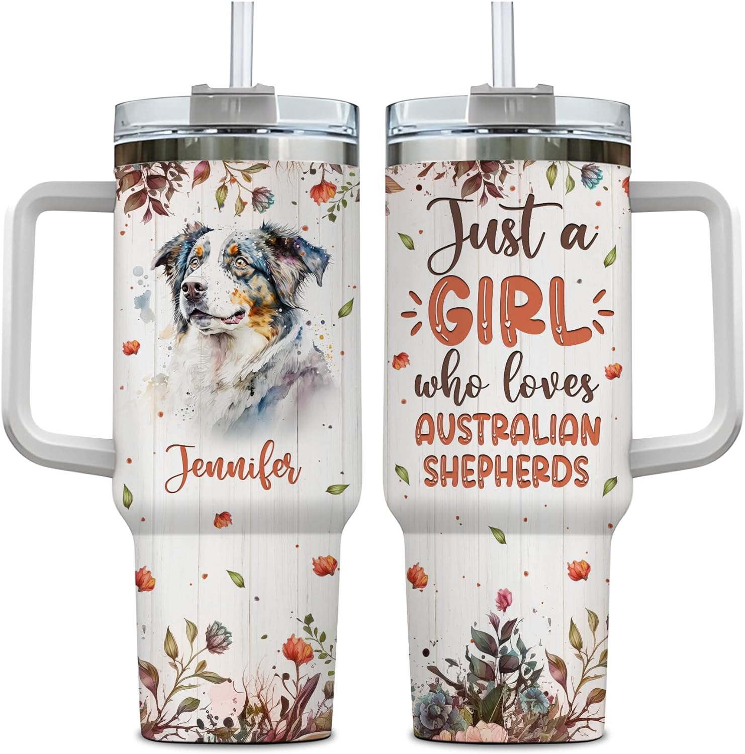 Just a Girl Who Loves Australian Shepherd - Personalized Tumbler 40oz with Straw