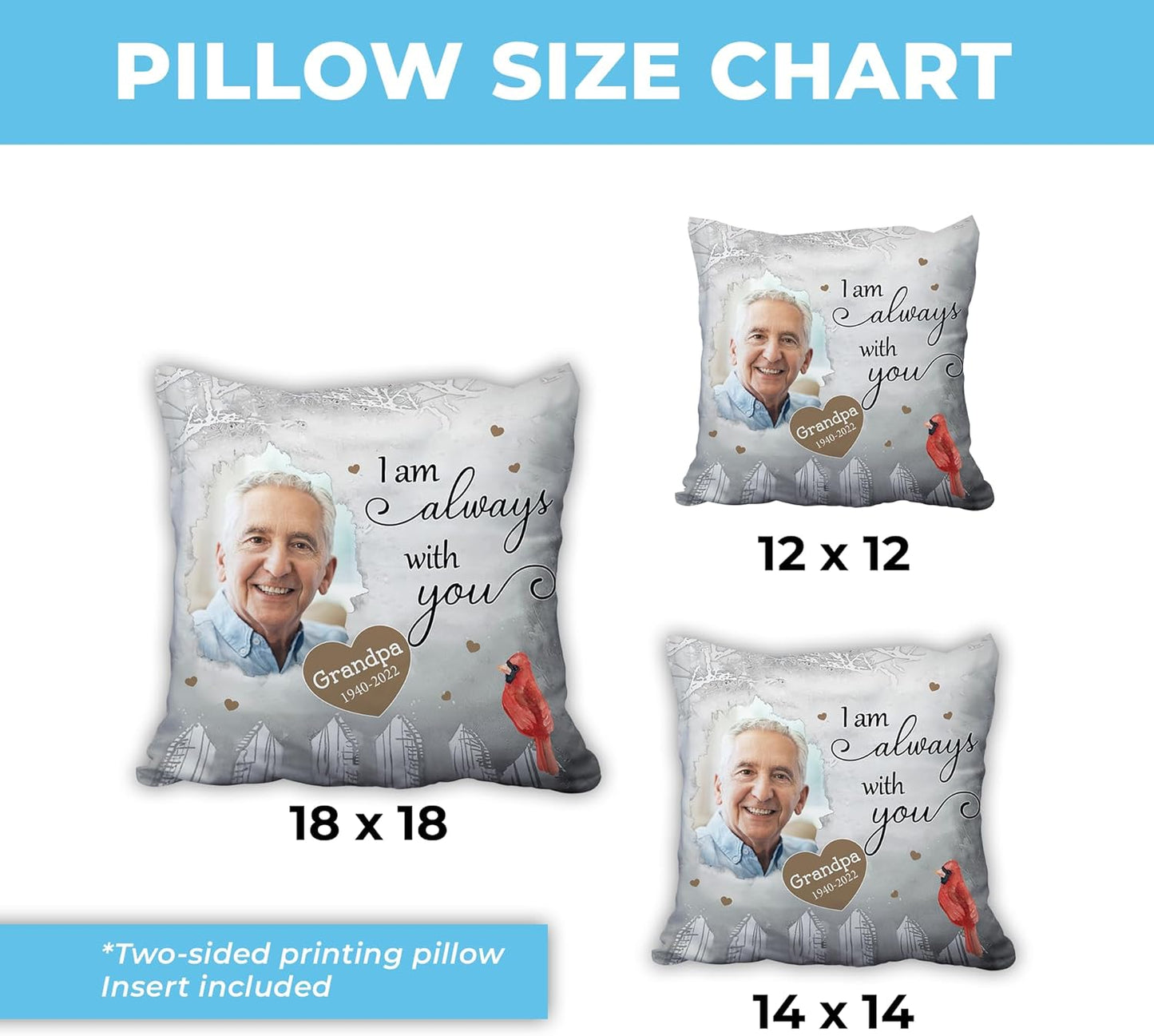 Cardinal Heaven Personalized Memorial Pillow with Insert – Custom Photo Remembrance Cushion – Comforting Gift for Loss of Loved One