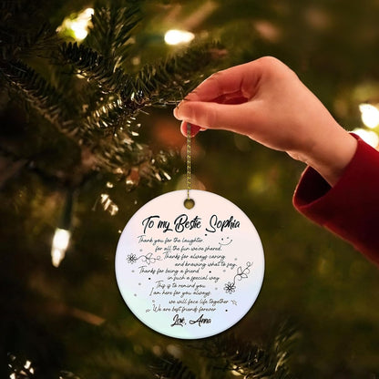 Best Friend Letter Script Ceramic Circle Ornament – Personalized Christmas Gift for Bestie, BFF or Soul Sister with Heartfelt Thank-You Note