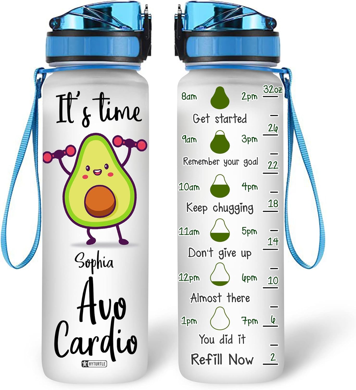 It's Time Avocadio - Personalized Water Tracker Bottle 32oz