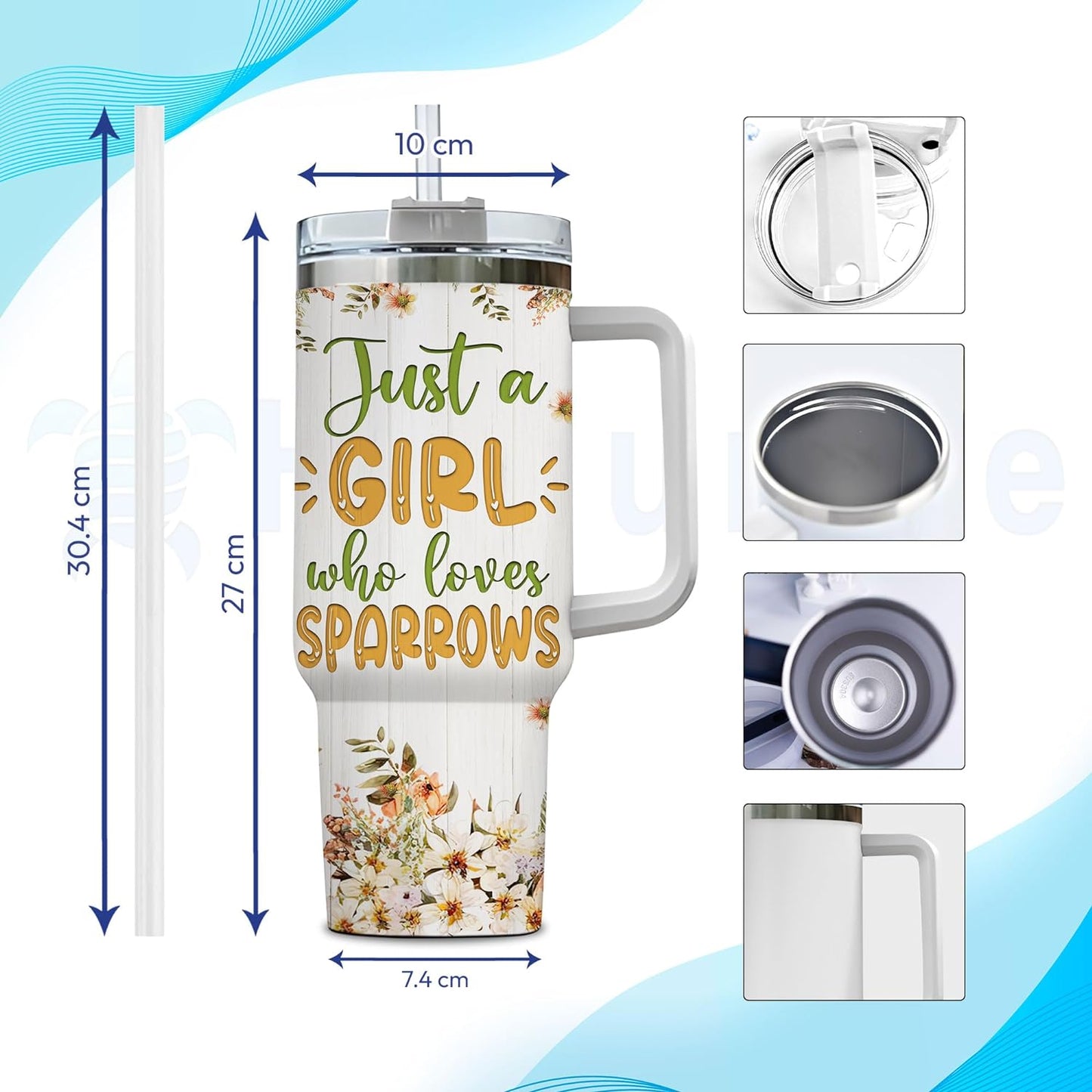 Sparrow Lover Tumbler 40oz with Handle & Straw – Personalized Stainless Steel Insulated Travel Cup – Stylish Gift for Nature Lovers