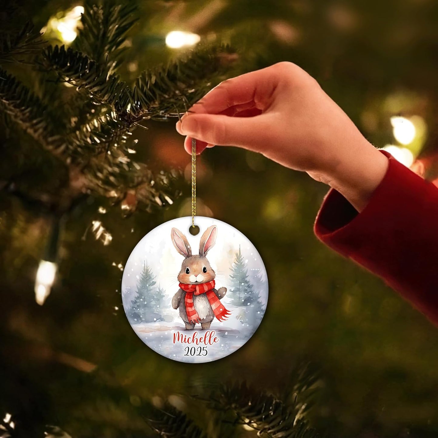 Baby Bunny First Christmas Ceramic Ornament – Personalized 2025 Keepsake Gift for Newborn Boy or Girl and New Parents